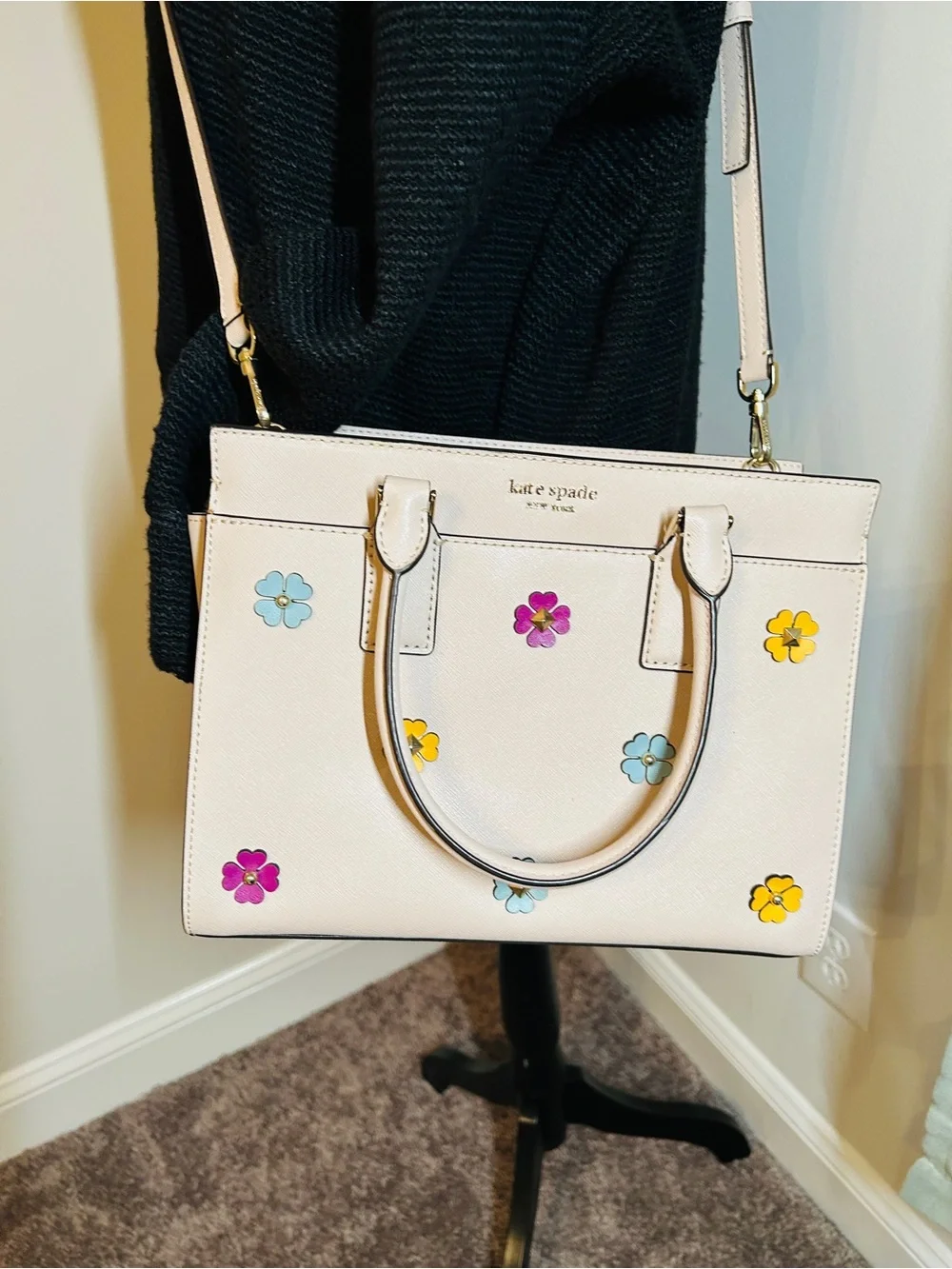 Kate Spade Cameron Spade Flower Applique Medium Satchel - Warm Beige Like New